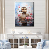 Cute Duck in Floral Elegance - Gray Duck Wall Art