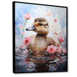 Cute Duck in Floral Elegance - Gray Duck Wall Art