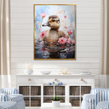 Cute Duck in Floral Elegance - Gray Duck Wall Art