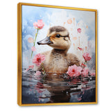 Cute Duck in Floral Elegance - Gray Duck Wall Art