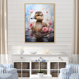 Cute Duck in Floral Elegance - Gray Duck Wall Art