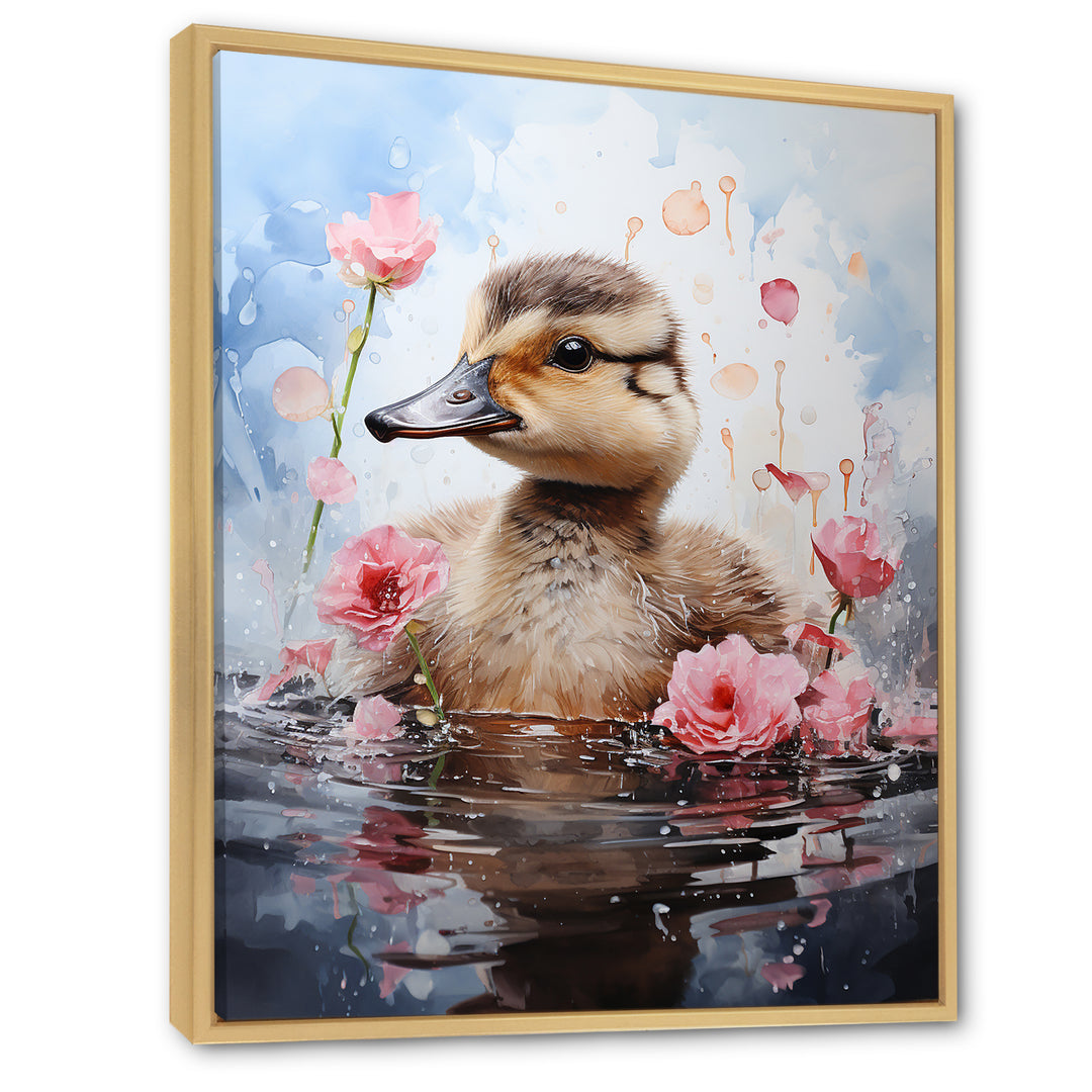 Cute Duck in Floral Elegance - Gray Duck Wall Art