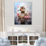 Cute Duck in Floral Elegance - Gray Duck Wall Art