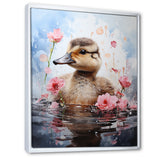 Cute Duck in Floral Elegance - Gray Duck Wall Art