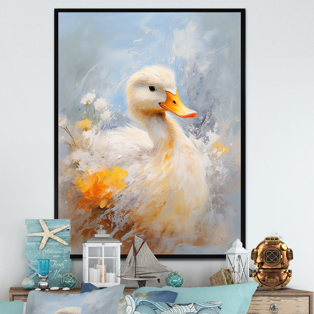 White and yellow Duck Feathered Elegance - White Duck Wall Art