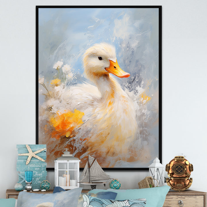 White and yellow Duck Feathered Elegance - White Duck Wall Art