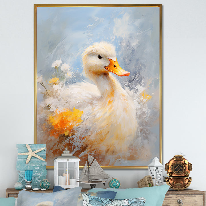White and yellow Duck Feathered Elegance - White Duck Wall Art