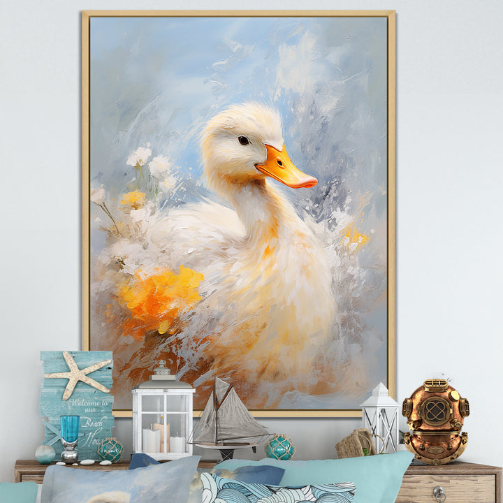 White and yellow Duck Feathered Elegance - White Duck Wall Art