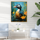Moonlit duck in floral Elegance - Duck Framed Canvas Art