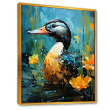 Moonlit duck in floral Elegance - Duck Framed Canvas Art