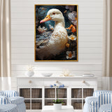 White duck Feathered floral Elegance - Duck Large Canvas Wall Art