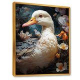 White duck Feathered floral Elegance - Duck Large Canvas Wall Art