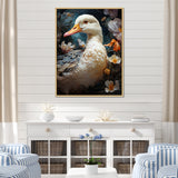 White duck Feathered floral Elegance - Duck Large Canvas Wall Art