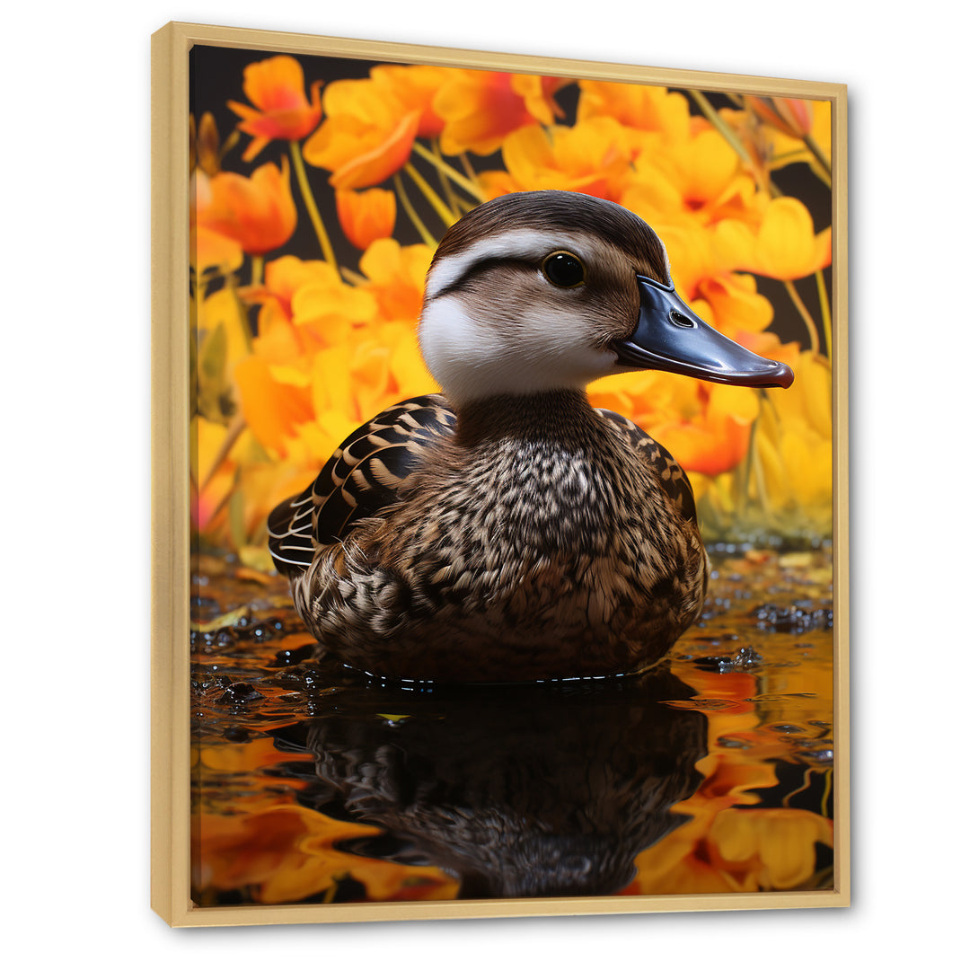 Brown and yellow baby duck at the lake - Duck Home Decor Art