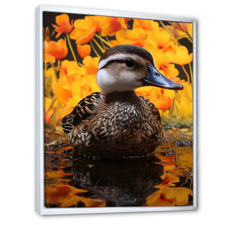 Brown and yellow baby duck at the lake - Duck Home Decor Art