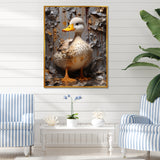 Grey and yellow duck Feathered Elegance - Duck Living Room Wall Art