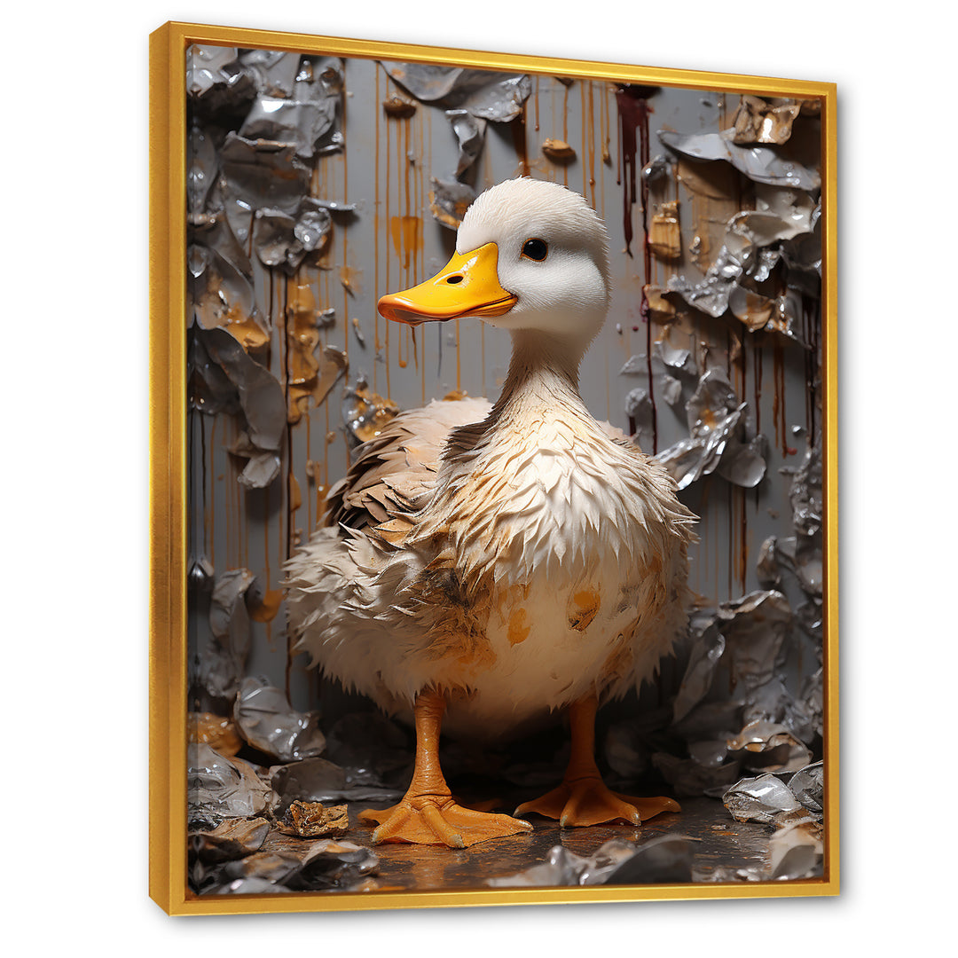 Grey and yellow duck Feathered Elegance - Duck Living Room Wall Art