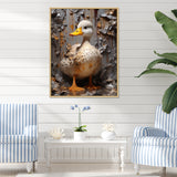 Grey and yellow duck Feathered Elegance - Duck Living Room Wall Art