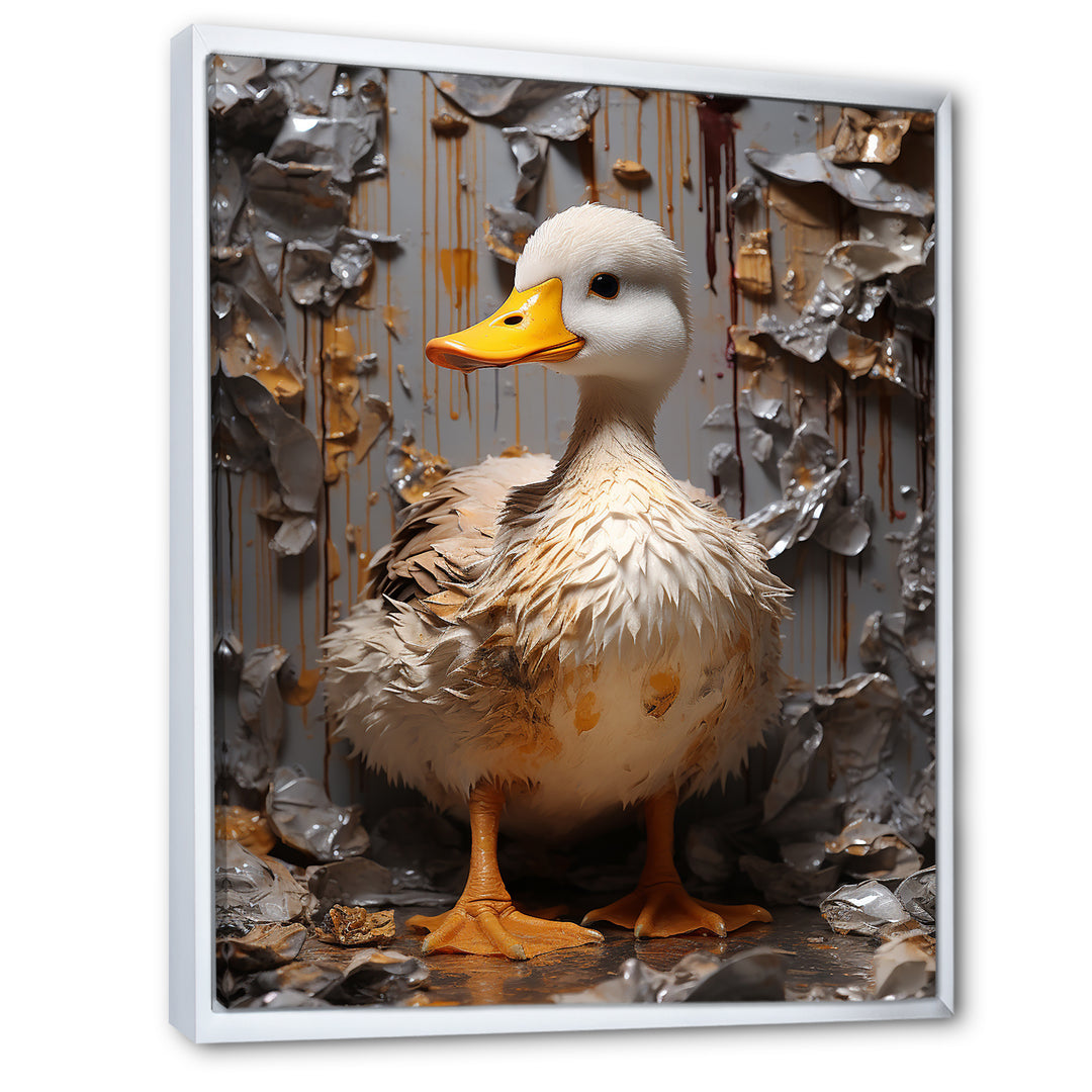 Grey and yellow duck Feathered Elegance - Duck Living Room Wall Art