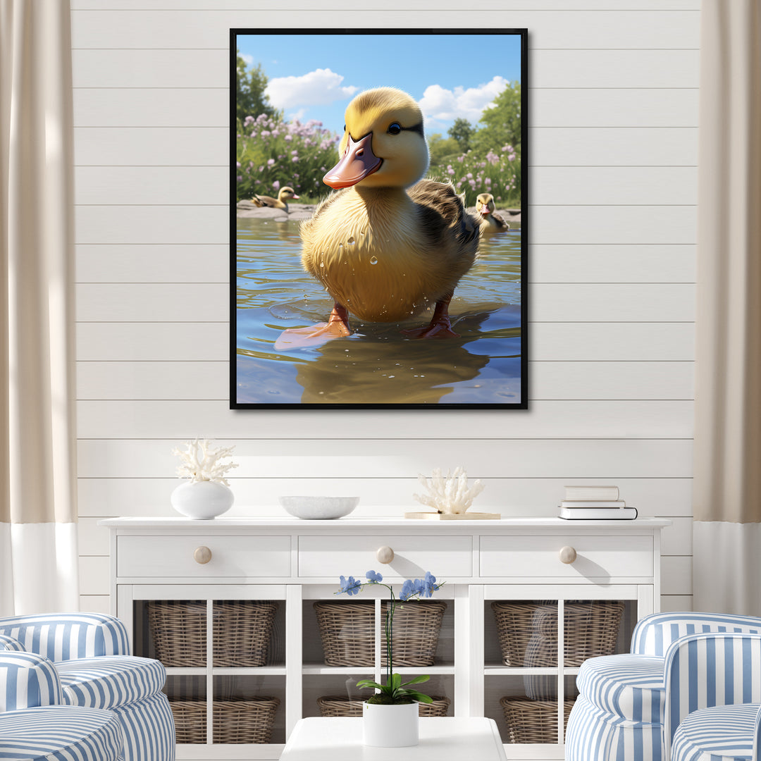 Yellow and green baby duck photo at the lake - Duck Bedroom Wall Art