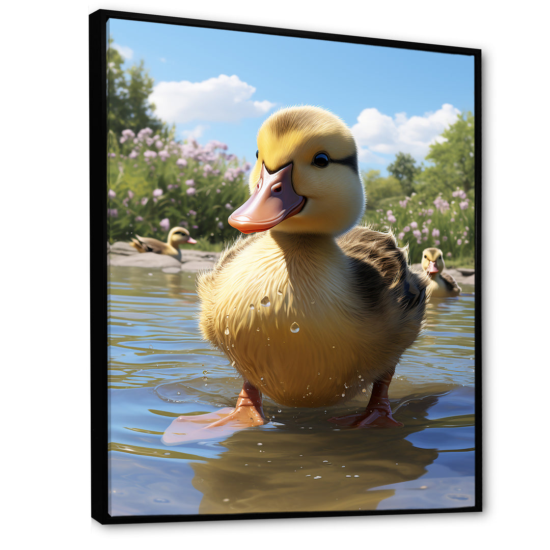 Yellow and green baby duck photo at the lake - Duck Bedroom Wall Art
