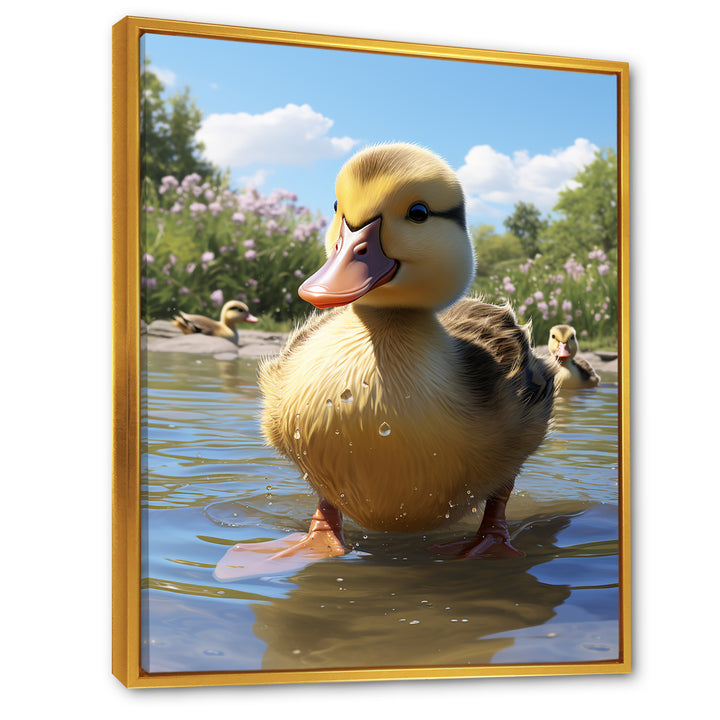 Yellow and green baby duck photo at the lake - Duck Bedroom Wall Art