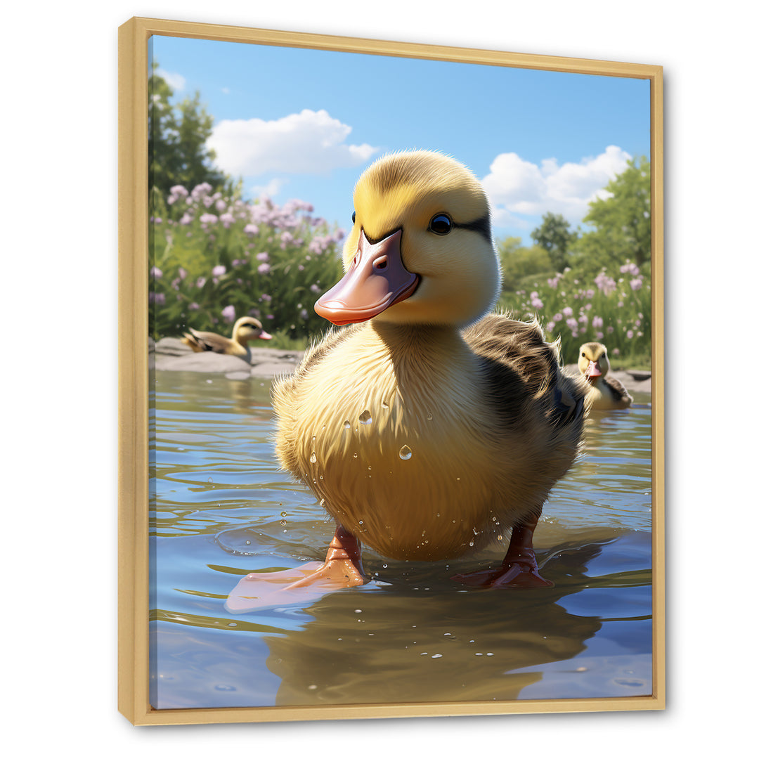 Yellow and green baby duck photo at the lake - Duck Bedroom Wall Art