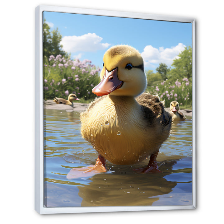 Yellow and green baby duck photo at the lake - Duck Bedroom Wall Art