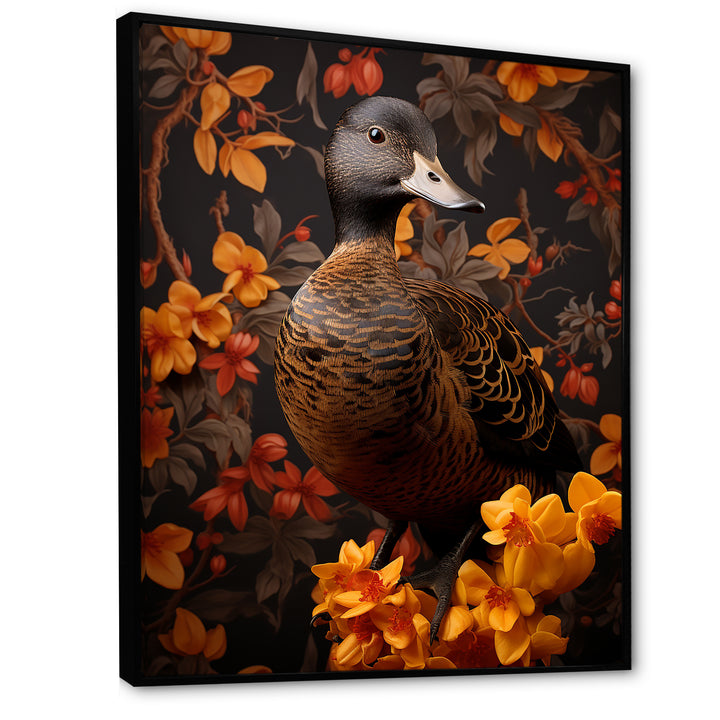 Brown and yellow duck Feathered Elegance - Duck Canvas Wall Art