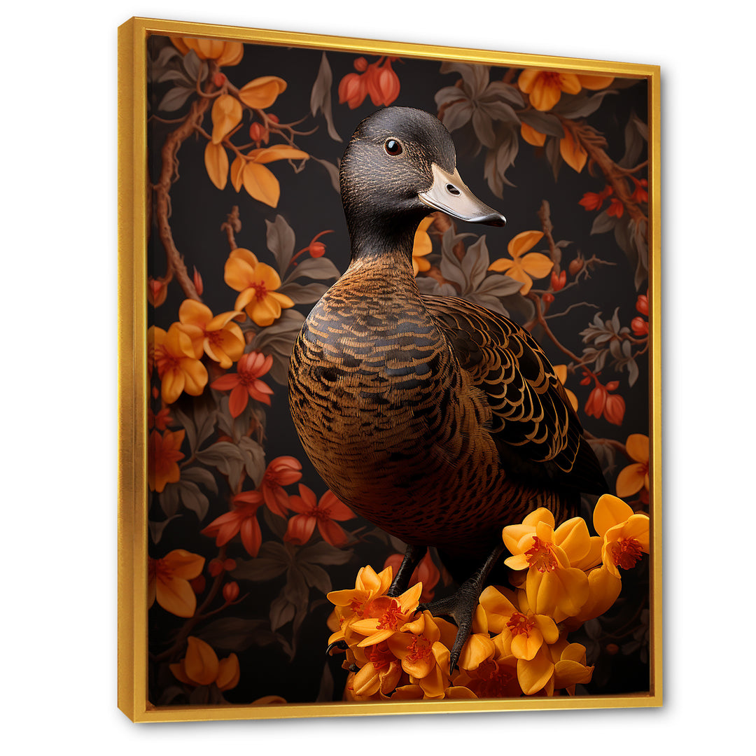 Brown and yellow duck Feathered Elegance - Duck Canvas Wall Art