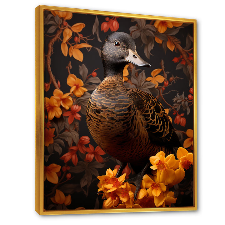 Brown and yellow duck Feathered Elegance - Duck Canvas Wall Art