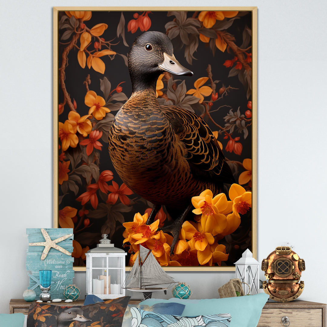 Brown and yellow duck Feathered Elegance - Duck Canvas Wall Art