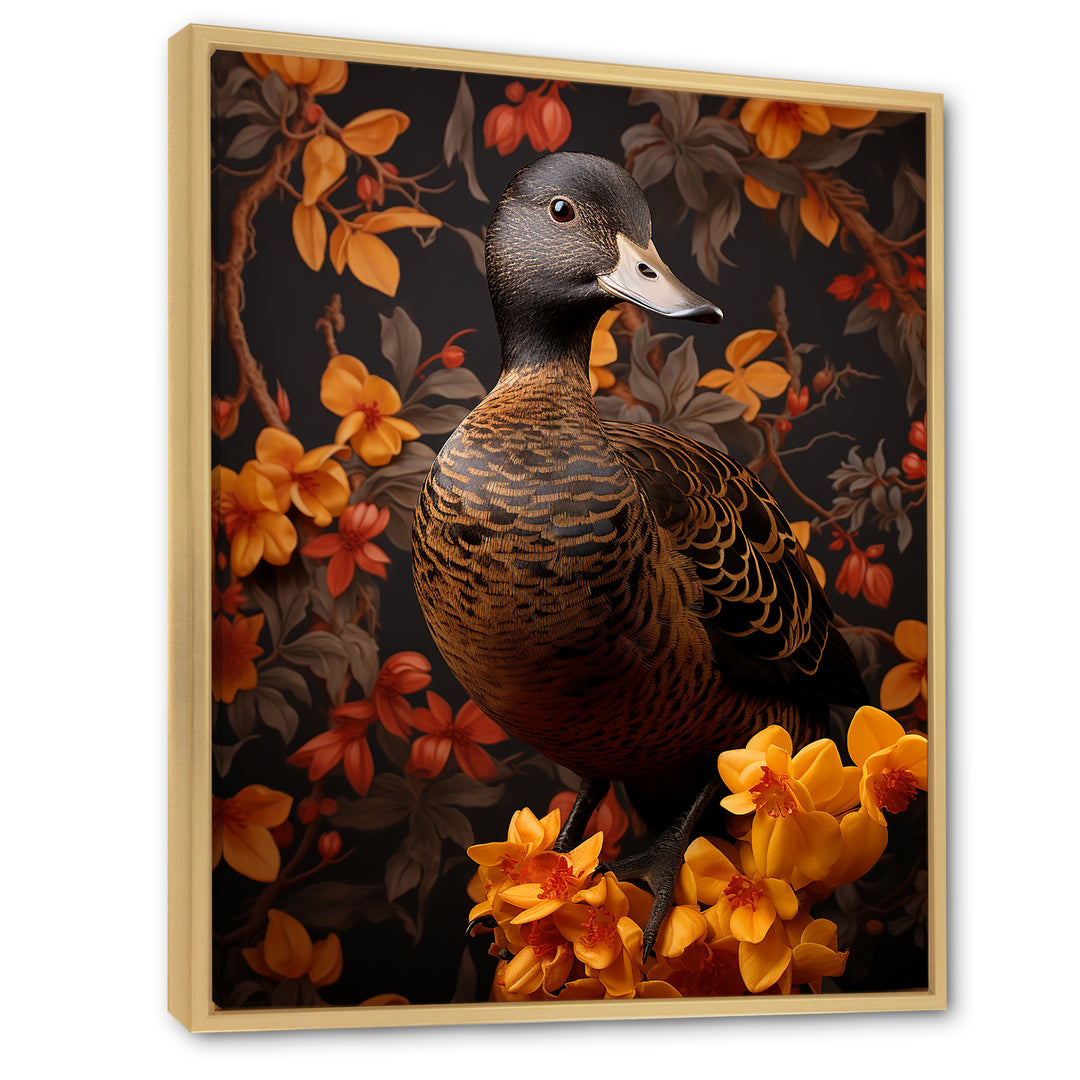 Brown and yellow duck Feathered Elegance - Duck Canvas Wall Art