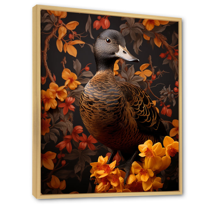 Brown and yellow duck Feathered Elegance - Duck Canvas Wall Art
