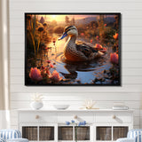 Brown duck Feathered floral Elegance - Duck Canvas Wall Art