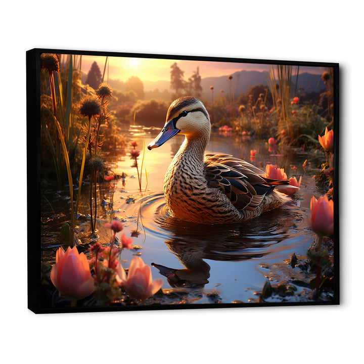 Brown duck Feathered floral Elegance - Duck Canvas Wall Art