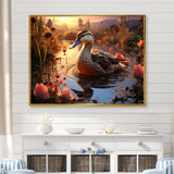 Brown duck Feathered floral Elegance - Duck Canvas Wall Art