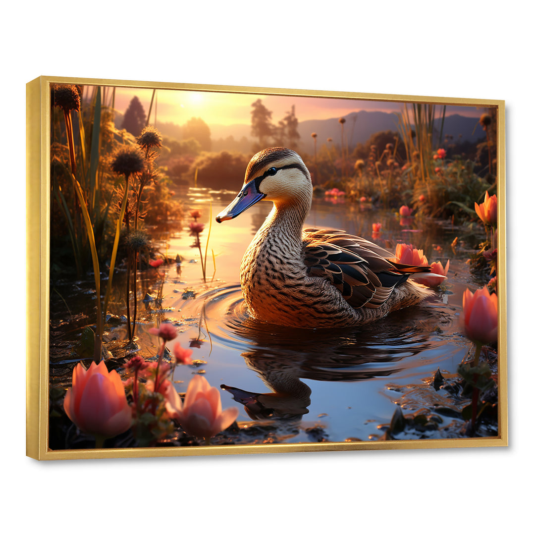 Brown duck Feathered floral Elegance - Duck Canvas Wall Art