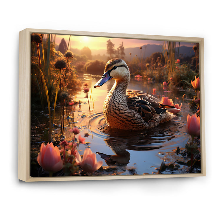 Brown duck Feathered floral Elegance - Duck Canvas Wall Art