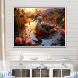 Brown duck Feathered floral Elegance - Duck Canvas Wall Art