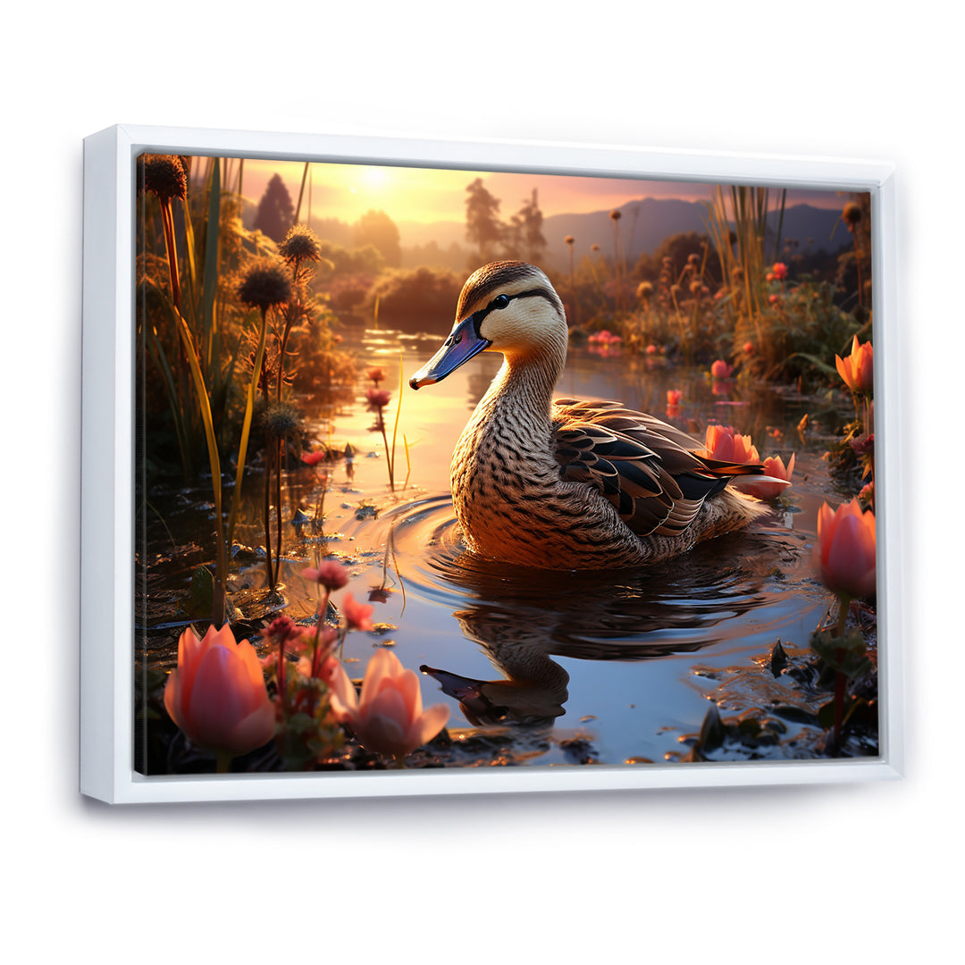 Brown duck Feathered floral Elegance - Duck Canvas Wall Art