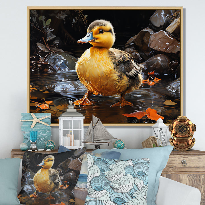 Yellow and black duck Feathered pond Elegance - Duck Wall Decor