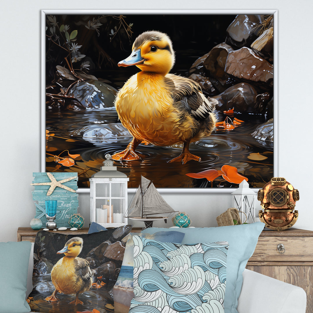 Yellow and black duck Feathered pond Elegance - Duck Wall Decor