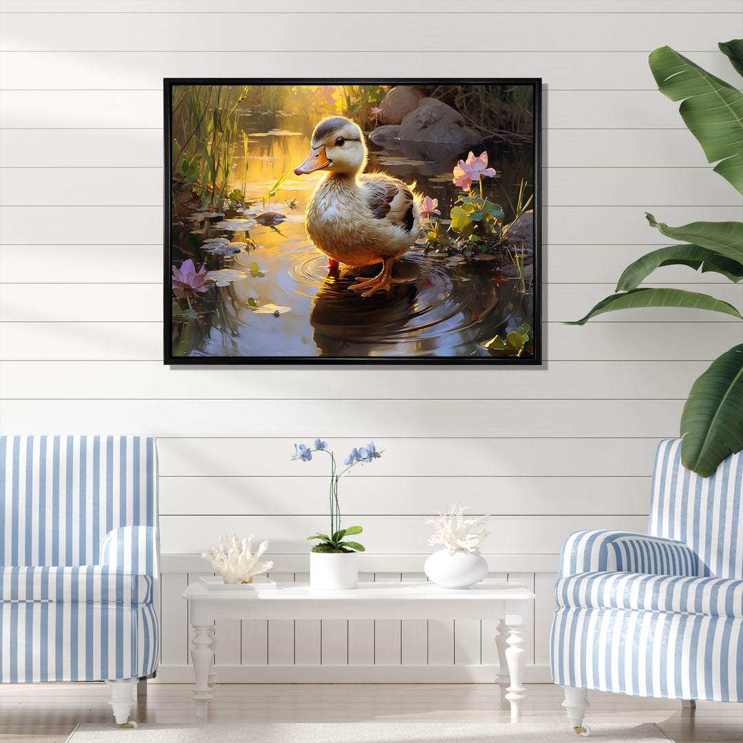 Yellow and green duck Feathered pond Elegance - Duck Wall Decor