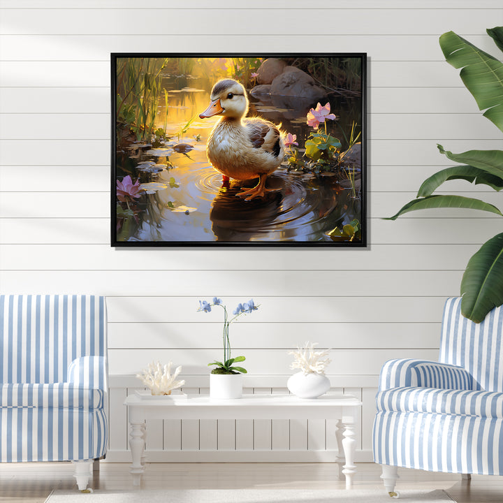 Yellow and green duck Feathered pond Elegance - Duck Wall Decor