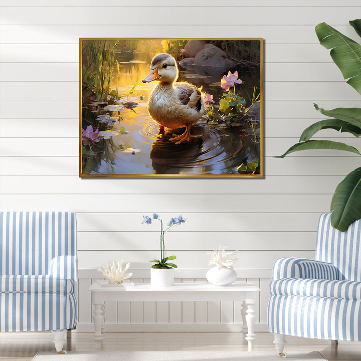 Yellow and green duck Feathered pond Elegance - Duck Wall Decor