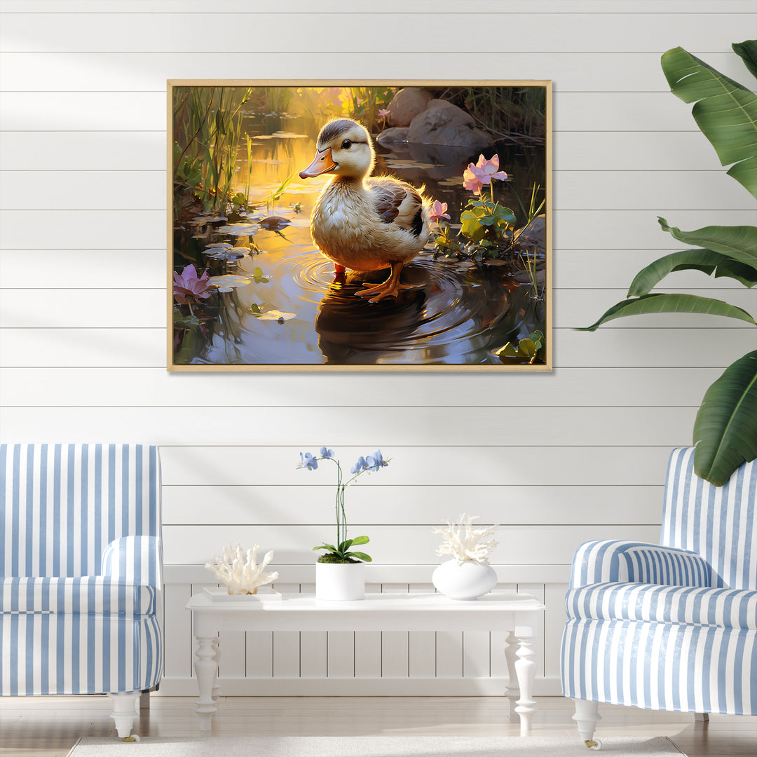 Yellow and green duck Feathered pond Elegance - Duck Wall Decor