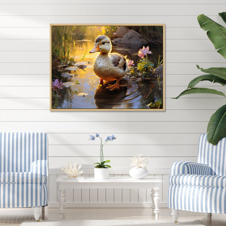 Yellow and green duck Feathered pond Elegance - Duck Wall Decor
