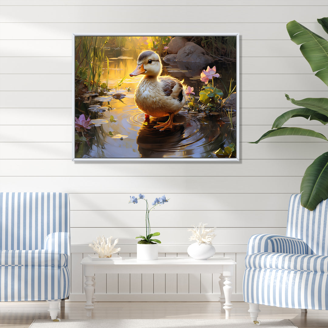 Yellow and green duck Feathered pond Elegance - Duck Wall Decor