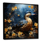 Blue and yellow duck floral Midnight Ponder - Duck Wall Art Prints
